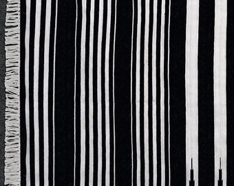 Black & White Striped Cotton Dhurrie Rug – Reversible Kilim, Handmade Indian Dhurrie, Handwoven Carpet Rug, Modern Runner for Home Décor