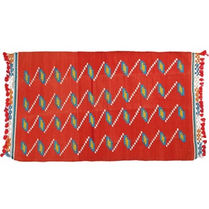 Modern Handmade Cotton Punjabi Rug Flat Weave Natural Vegetable Dyed Rug Indian Dhurrie Reversible Wall Tapestry Scandinavian Rug