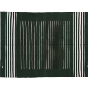 Handwoven Cotton Kilim Rug Dhurrie, Reversible Indian Handmade Flatweave Gren White Striped Area Rug, Large Wall Tapestry For Wall Decor