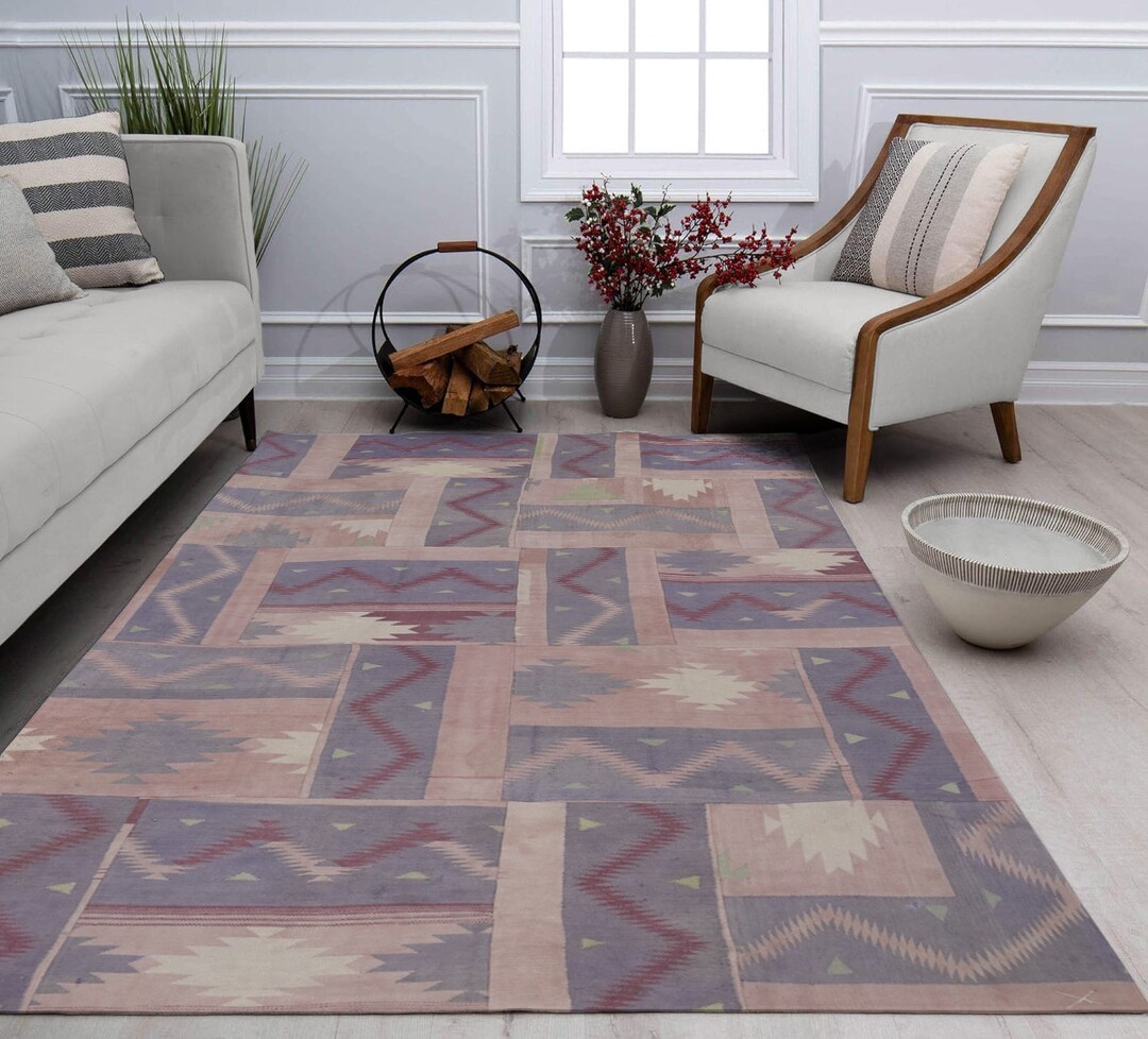 Old Vintage Cotton Dhurrie 5.9 X 9 Feet Handmade Patchwork Area Rug ...