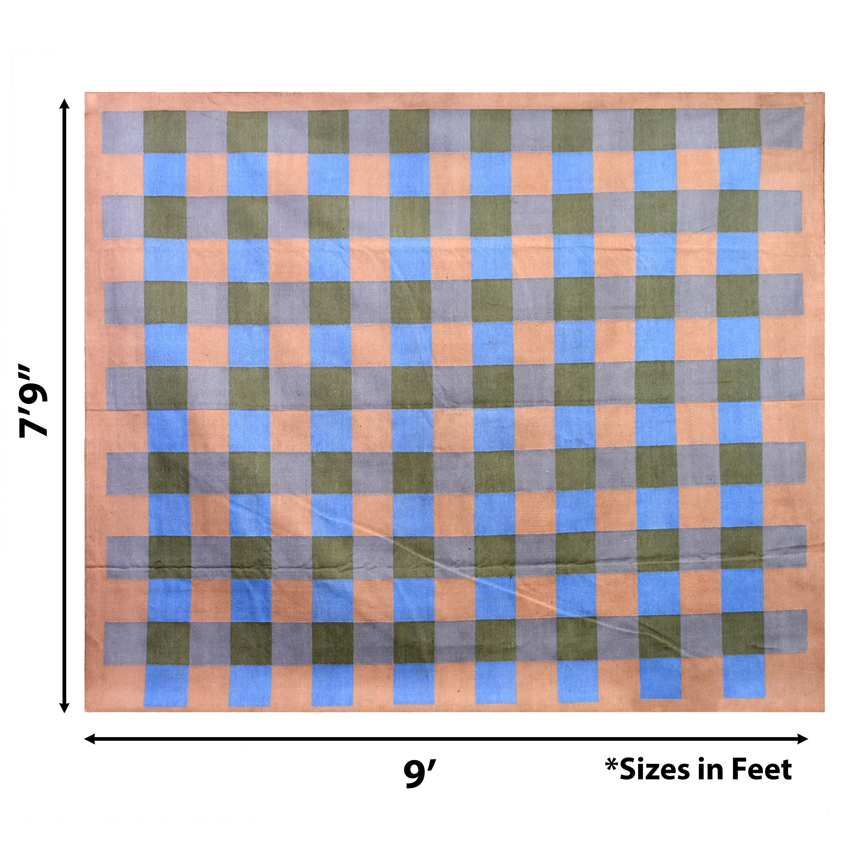 Modern Handmade Check Box Pattern Cotton Area Rug Flat Weave Natural ...