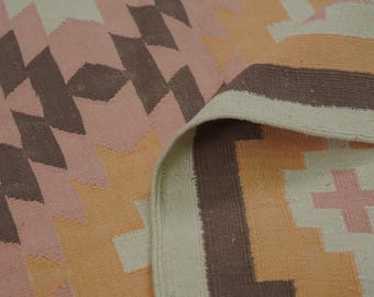 Ready to Ship 8.6x11.9 Ft. Modern Handmade Cotton Area Rug, Vegetable Dyed Indian Dhurrie Geometric Pattern Rug, Flatweave Reversible Kilims