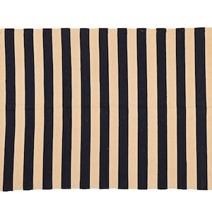 Handmade Black & Beige Striped Kilim Rug – Flatweave, Reversible Cotton Area Carpet, Indian Kilim Dhurrie for Living Room or Hallway Decor