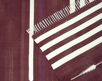 Red & Beige Cotton Kilim Rug 6x9 Ft  – Ready To Ship Dhurrie, Natural Dyed Reversible Eco-Friendly Area Carpet, Striped Runner Rug Decor