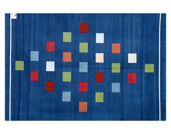 Reversible Handmade Cotton Rug, Handwoven Vegetable Dyed Indian Dhurrie For Decor, Flat weave Washable Sustainable Rug For Home and Bedroom