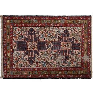 Handwoven Vintage Thick Pile construction 3.9 x 5.3 Feet Woolen Carpet 100 Years old Moroccan woven Rug Home Decor Tribal Office Rug Carpet