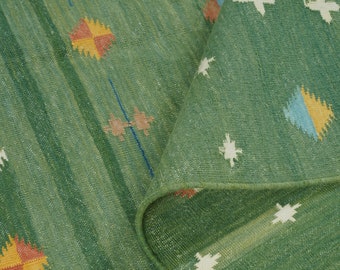 Green shooting star Modern Handmade Cotton Area Rug Indian Dhurrie Rug Flatweave Cotton Rug Tapestry Scandinavian Kilim Rug Wall tapestry