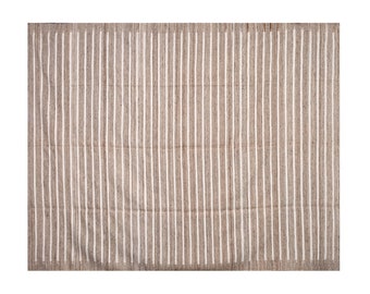 Beige en wit gestreept kelimtapijt 9 x 11,10 ft | Handgeweven Inidan Dhurrie-tapijt | Platgeweven groot tapijt voor woondecoratie | Rode kleur voor verzending: