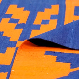 3.6x6.6 ft Indian cotton Dhurry Handmade Flat Weave Orange & Blue Reversible Natural Vegetable dyes Punjabi Kilim Traditional Home Décor Rug