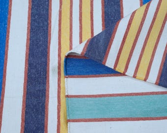 Handmade Flat Weave Rug, Trendy Cotton Multi color Striped Pattern Reversible Dhurrie, Home And Living Room, Hallway Area Décor Rug