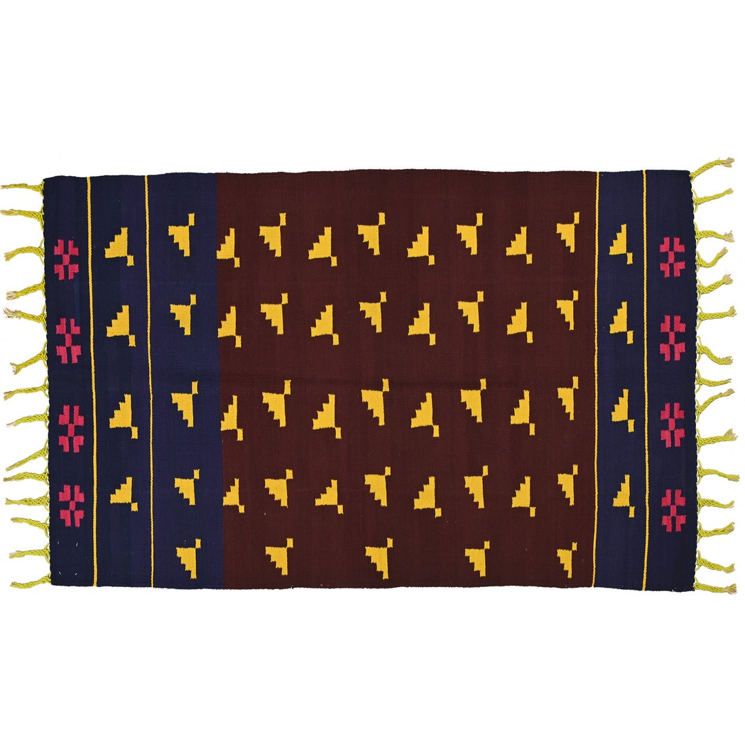 Punjabi Rugs Handmade Brown Punjabi Dhurrie Rug, Reversible Cotton Kilim Rug, Indian ...