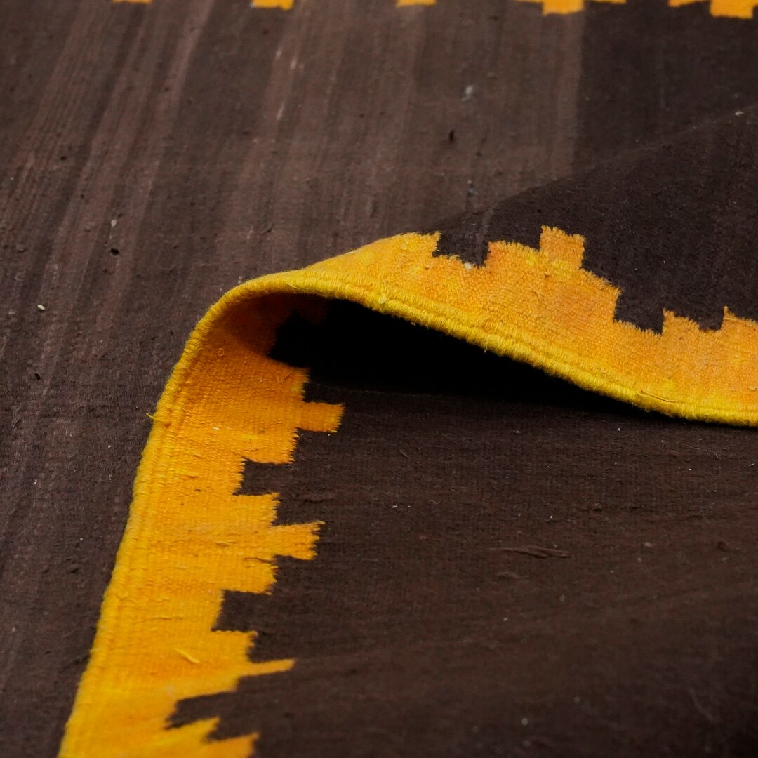 Punjabi Rugs Handmade Indian Cotton Rug Brown Color Flat Weave Reversible Kilim Rug ...
