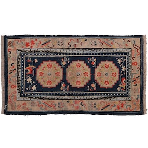Hand-spun yarn Tibetan Carpet/Rug Handwoven Vintage Thick Pile Construction 2.9 x 5 ft Carpet Antique Handmade Living Room Office Rug