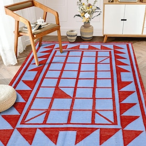 Handwoven Cotton Kilim Rug Dhurrie, Reversible Indian Handmade Flatweave Area Rug For Room, Square Shape Wall Tapestry For Wall Decor