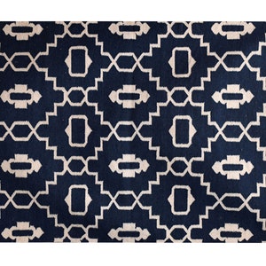 Handwoven Cotton Area Rug For Living Room Decor, Indian Geometric Pattern Flatweave Vegetable Dyed Reversible Dhurrie Carpet For Floor Décor