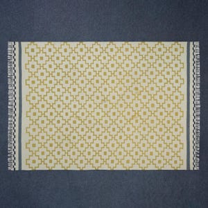 Handmade Indian Dhurrie Cotton Rug Custom Size Yellow and Beige Flat Weave Natural Vegetable Dyed Reversible Kilim Tapestry Home Décor Gift