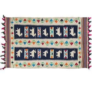 Modern Handmade Cotton Punjabi Rug Flat Weave Natural Vegetable Dyed Rug Indian Dhurrie Reversible Wall Tapestry Scandinavian Rug