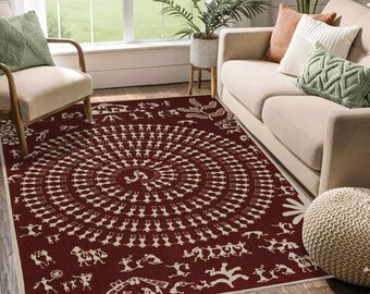Alfombra estampada de 1,2 x 1,8 m, de algodón, tejida a mano, Kilim Dhurrie, con estampado de bloques, decoración escandinava, para comedor y sala de estar, regalo de Navidad
