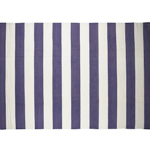 Alfombra india moderna de 1,5 x 2,4 m, de algodón, de tejido plano, Dhurry, teñida en morado y blanco, reversible, con rayas, tapiz de pared.