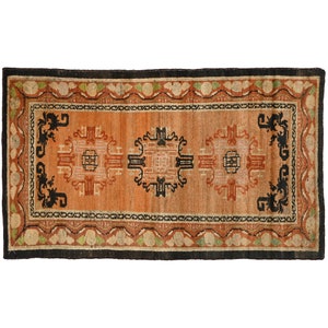 Hand-spun yarn Tibetan Carpet/Rug Handwoven Vintage Thick Pile Construction 2.9 x 5.6 ft Carpet Antique Handmade Living Room Office Rug