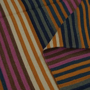 Handwoven 5x8 Ft Striped Cotton Kilim Rug | Flat Weave Natural Dyed Dhurrie | Handmade Reversible Indian Rug for Living Room Decor