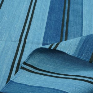 Handwoven Cotton Dhurrie Rug Black Striped Shaded Blue Flat Weave Natural Dyed Floor Carpet Reversible Scandinavian Area Rug Christmas Gift