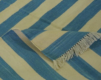 Modern Handmade Striped Pattern Cotton Area Rug Natural Dyed Indian Dhurrie Reversible Wall Tapestry Handwoven Custom Rug Living room decor