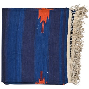 Handmade Indian Cotton Rug Indigo color Flat Weave Reversible Kilim Rug Bohemian Home Decor Punjabi Dhurrie 3.6x6 ft Wall Tapestry Art Gift