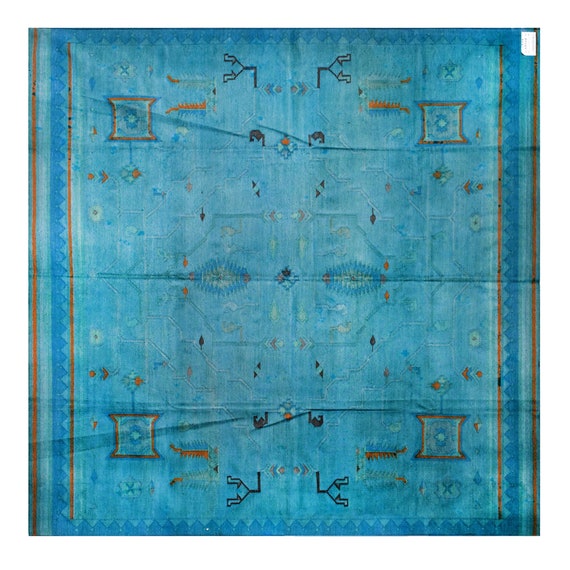 6.8x6.8 Ft. Modern Handmade Pictorial Design Rug Cotton Area Rug Vegetable Dyed Indian Dhurrie Reversible Wall Tapestry One-of-a-Kind Rug