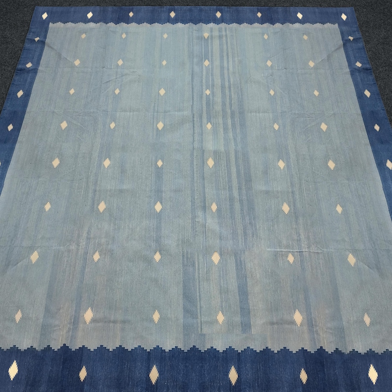 Handwoven Cotton Rug Geometric Pattern Modern Kilim Dhurrie, Reversible ...