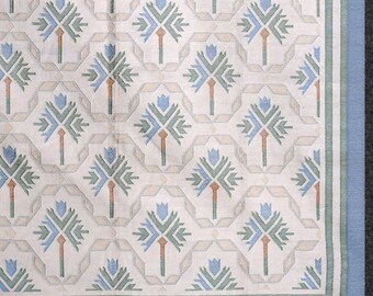 Handwoven Cotton Dhurrie Rug – Reversible Kilim | Indian Handmade Rug with Floral Pattern | Statement Rug for Living Room Decor