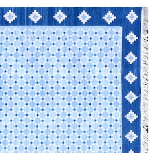 Handwoven Cotton Area Rug For Living Room Decor, Indian Flatweave Handmade Vegetable Dyed Reversible Dhurrie Trendy Carpet For Floor Décor