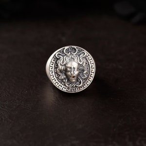 Gorgon Medusa Handmade Sterling Silver Men Biker Ring, Greek Mythology Ring, Medusa Gothic Ring, Gorgon Medusa Silver Jewelry, Gift For Him