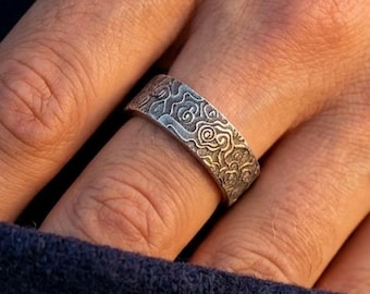 Cloud ring mens silver band vintage oriental gift for him 925 silver