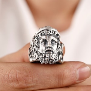 Poseidon Sea God Greek Mythology Ring, Silver Poseidon God of Sea Men&#39;s Ring, Greek God Poseidon Trident Ring, Poseidon God Silver Ring