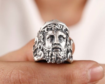 Poseidon Sterling Silver Ring, Greek Mythology Sea God Ring