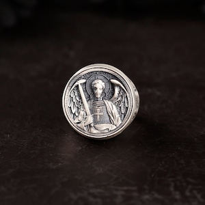 St Michael The Archangel Handmade Sterling Silver Ring For Mens, Saint Michael Christian Ring, Silver Oxidized Archangel Saint Michael Ring,