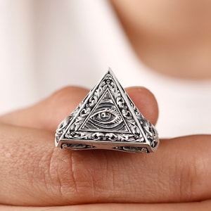 Eye of Providence Handmade Silver Men Ring, Illimunati Symbol Silver Men Ring, Freemason Mens Ring in Silver, Eye of Providence Ring