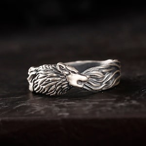 Wolf Unique Design Handmade Silver Men Band Ring, Wolf Silver Jewelry, Wolf Silver Band, Animal Ring, Wolf Promise Ring, Gift For Him