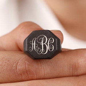 Octagon Personalized Men Signet Ring In Silver, Personalized Men Ring, Gift For Him, Engraved Men Signet Ring, Inıtial Men Ring