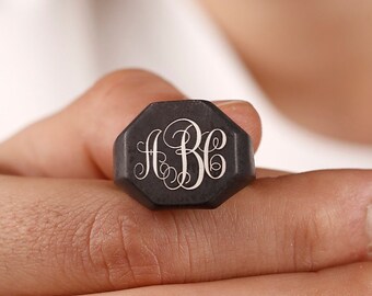 Octagon Personalized Men Signet Ring In Silver, Personalized Men Ring, Gift For Him, Engraved Men Signet Ring, Inıtial Men Ring