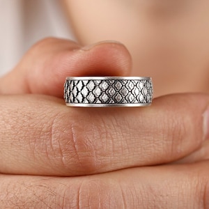 Japanese Pattern Men Wedding Ring, Silver Men Wedding Jewelry, Japanese Art, Engagement Ring, Wave Ring, Gift For Him, Japanese Band Ring