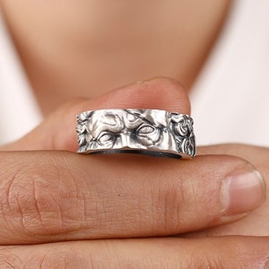 Silver Moses Renaissance Art Men Band Ring, Italian Michelangelo Ring For Dad, Scripture Ring in Oxidized Silver, Wedding Band, Gift For Him