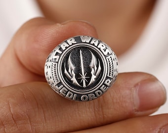 Anillo de hombre de plata de Star Wars, anillo de hombre de plata del maestro Jedi Noah, plataforma de plata de Padawan joven, joyería de Star Wars para hombres, anillo de marido de plata de Star Wars