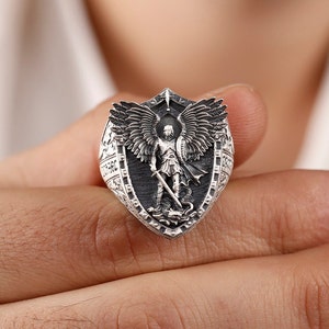 Saint Michael Christian Ring, Saint Michael The Archangel Silver Ring, Catholic Ring, Religious Mens Ring, Christian Rings, Silver Ring