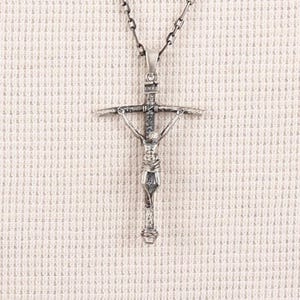 Papal Crucifix Cross Necklace For Men, Sterling Silver Jesus Necklace For Dad, Faith Necklace For Protection, Crucifix Silver Men Necklace