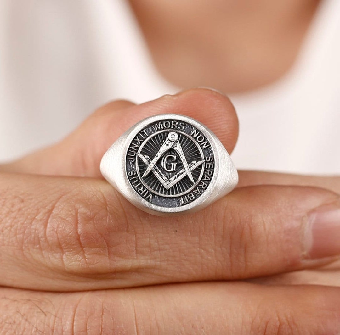Masonic Pinky Sterling Silver Men's Ring, Silver Freemason Ring, Masonic Ring, Family