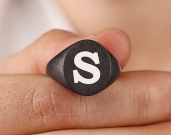 Ovoid Personalized Men Signet Ring In Silver, Personalized Men Ring, Gift For Him, Engraved Men Signet Ring, Inıtial Men Ring, Initial Ring