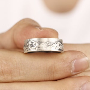 Handmade Mountains Sterling Silver Men Band Ring, Nature Wedding Ring, Stacking Biker Ring, Dainty Ring, Men Promise Ring, Gift For Him