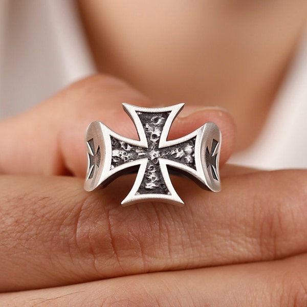 Maltese Cross 925 Silver Medieval Ring, Sterling Silver Cross Jewelry, Christian Jewelry, Engraved Ring, Silver Ring, Signet Silver Ring